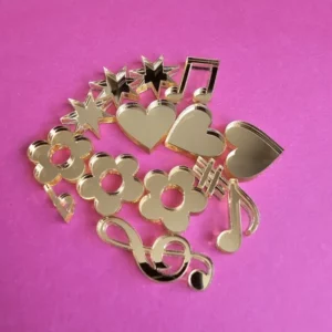 ozdoby do dekoracji mix kwiatki gwiazdki serca nuty klucz wiolinowy zestaw komplet 14 sztuk