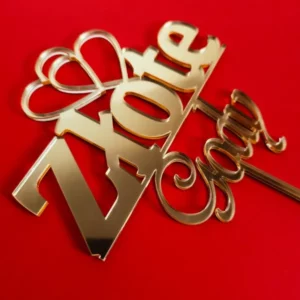 Topper na rocznicę ślubu "Gody" + symbol: 2 serca - złote lustro