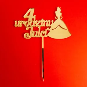 Personalizowany topper urodzinowy księżniczka w długiej sukni korona + liczba + imię Dekoracje laserowe Personalizowany topper urodzinowy księżniczka w długiej sukni korona + liczba + imię