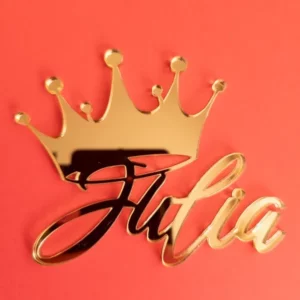 Topper personalizowany imię + korona na bok lub wierzch złote lustro