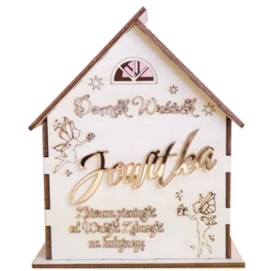 Personalizowana skarbonka Domek Wróżek puzzle 3D sklejka + złote lustro Dekoracje laserowe skarbonka puzzle 3d domek wrozek