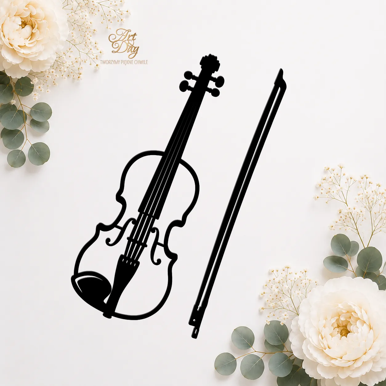 Topper muzyczny boczny instrumenty muzyczne – skrzypce i smyczek – 2 elementy -15 cm Dekoracje laserowe 3 Skrzypce czarne 15 21 topper boczny Art & Day