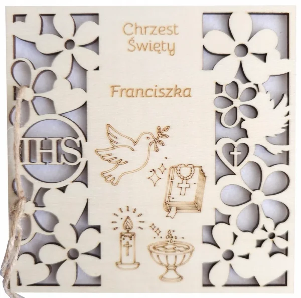 Pamiątka Chrztu Świętego haft karta drewniana na pieniądze personalizowana Chrzest Pamiątka Chrztu Świętego haft karta drewniana na pieniądze personalizowana
