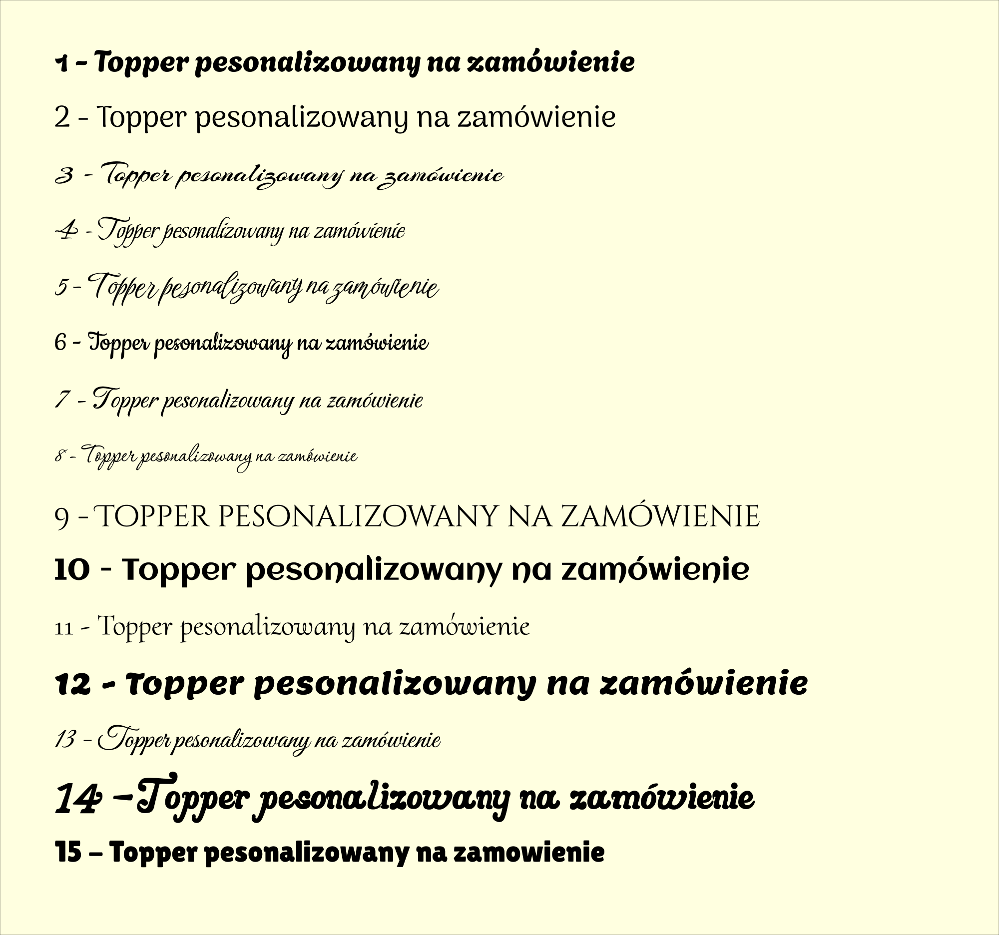 Topper personalizowany na zamówienie – własny napis lub grafika biała plexi 2 czcionki topper personalizowany na zamówienie